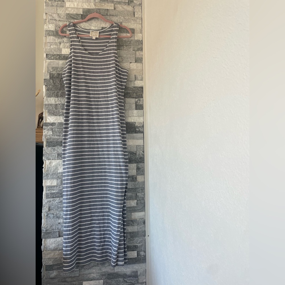 STS SAIL TO SABLE Jersey Knit Blue & White Stripe Maxi Dress Racer Back-Large